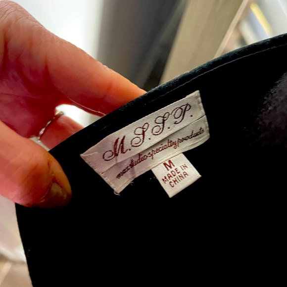 M.S.S.P. A-Line Blue-Green Tartan skirt w/ black tuxedo stripe on sides & trim - Picture 5 of 5